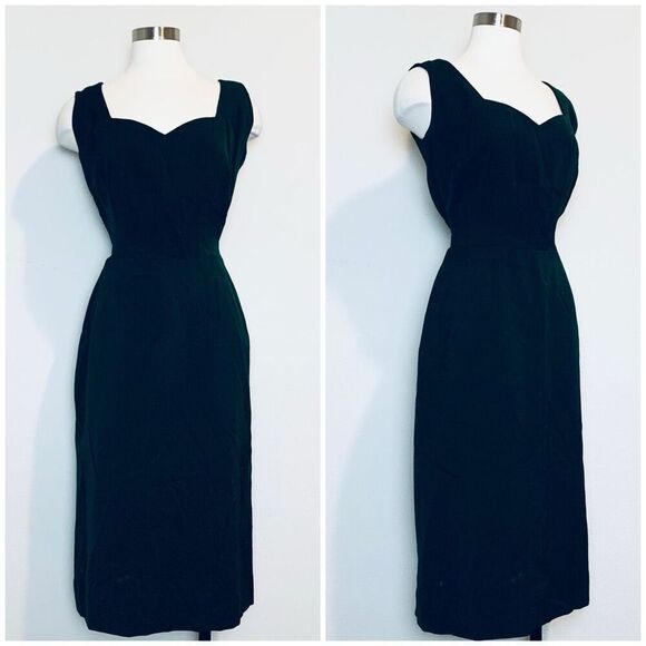 Vtg 1960s Green Pencil Wiggle Slip Dress Pinup Retro Sweetheart M Medium - Picture 1 of 10